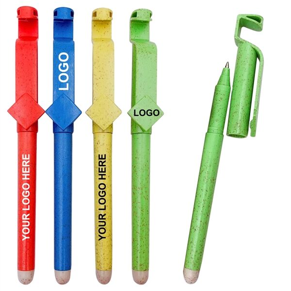 Wheat Straw Ballpoint Pen with Phone Holder