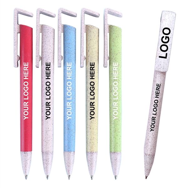 Wheat Straw Ballpoint Pen with Phone Holder