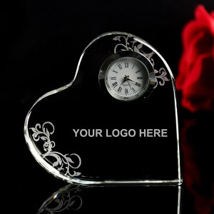 Heart Shaped Crystal Award with Clock
