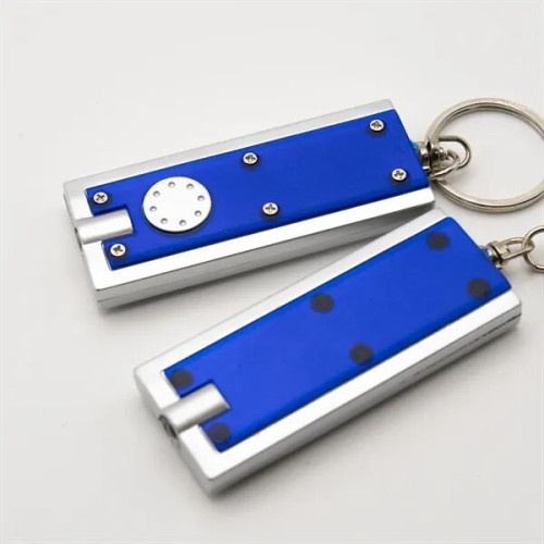 Slim rectangular flash light with swivel key chain