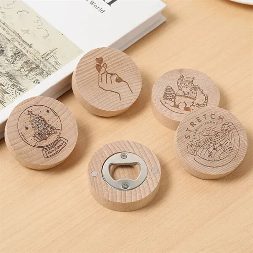 Round Wooden Magnet Bottle Opener