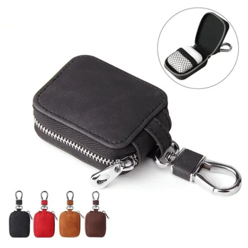 PU Leather Earphones Case with Mesh Pocket & Keychain
