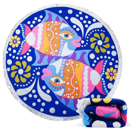 Full Color Imprint Round-Beach Towel with Fringe/Round Beach