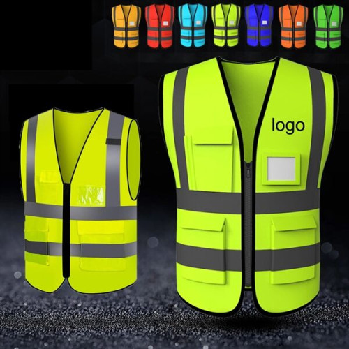 Reflective Vest with Pockets and Zipper