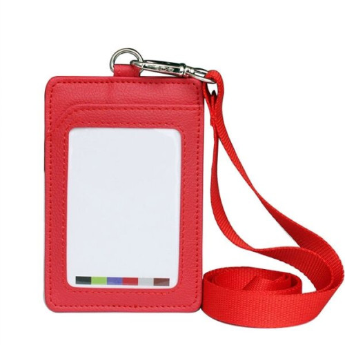 PU Leather Neck ID Card Holder With Nylon Lanyard