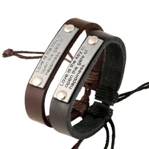 Leather Bracelet with Metal Plate