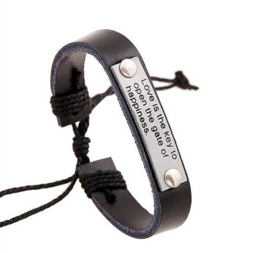 Leather Bracelet with Metal Plate